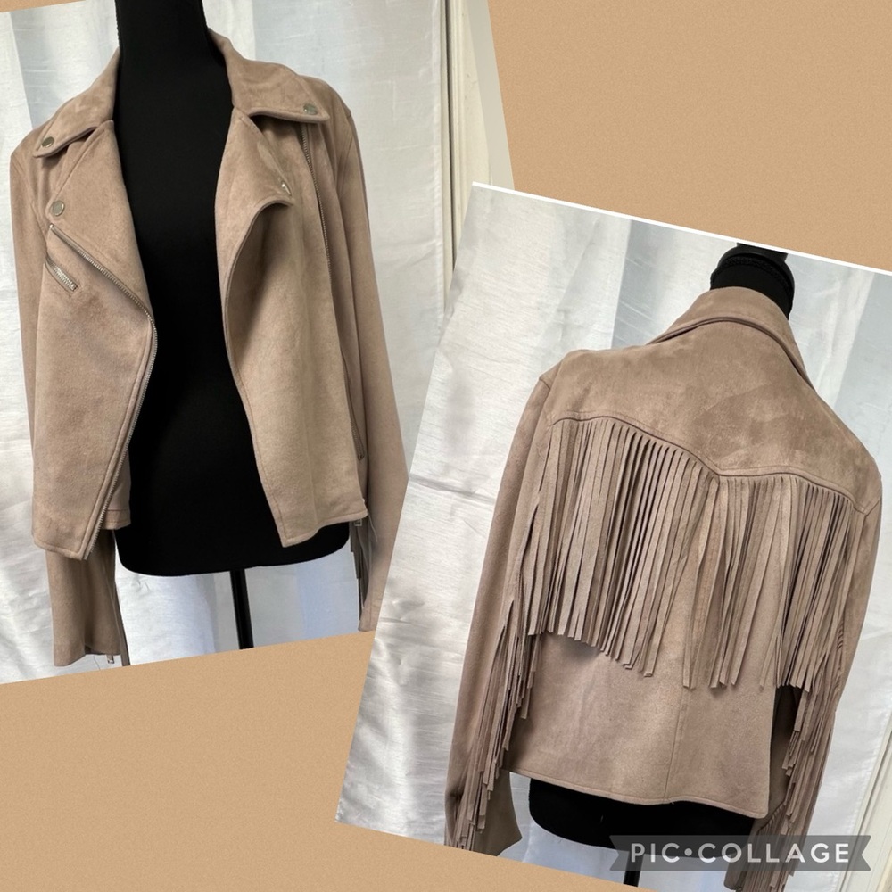 BAGATELLE Light Tan Long Fringe MOTO JACKET Microfiber Suede Fully Lined Sz XL